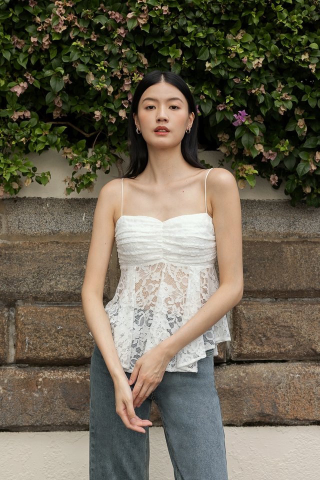 PEARLYN PADDED LACE BABYDOLL CAMI TOP (WHITE)