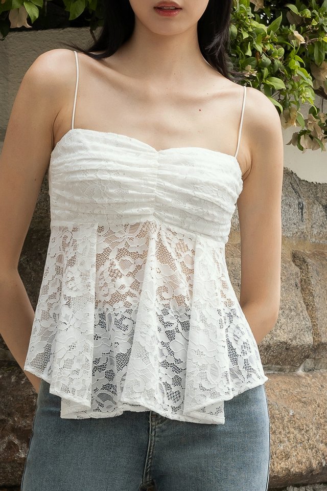 PEARLYN PADDED LACE BABYDOLL CAMI TOP (WHITE)
