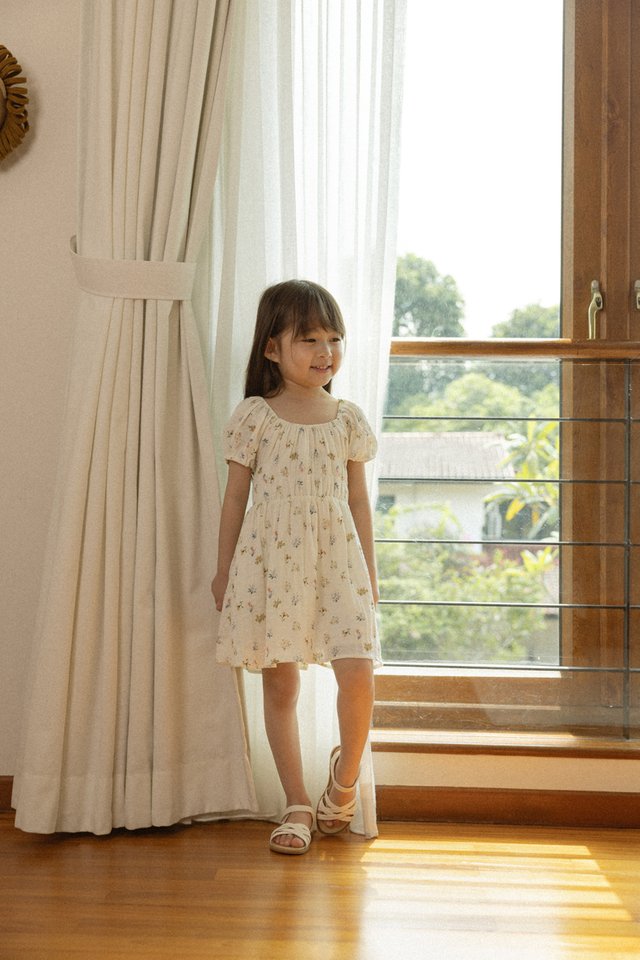 THEORA FLORAL RUCHED PUFF SLEEVE DRESS - MINI GIRL