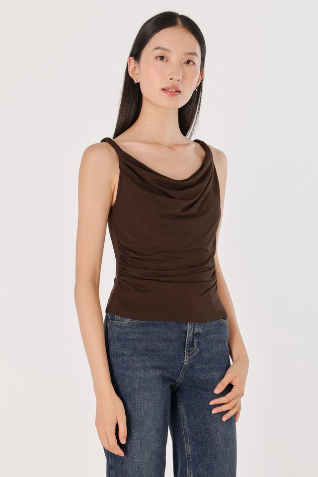 OLIVIA TWISTED STRAP TWO-WAY TOP (BROWN)