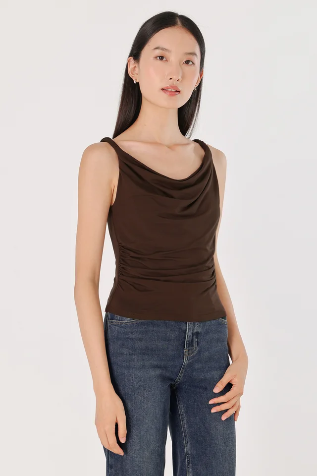 OLIVIA TWISTED STRAP TWO-WAY TOP (BROWN)