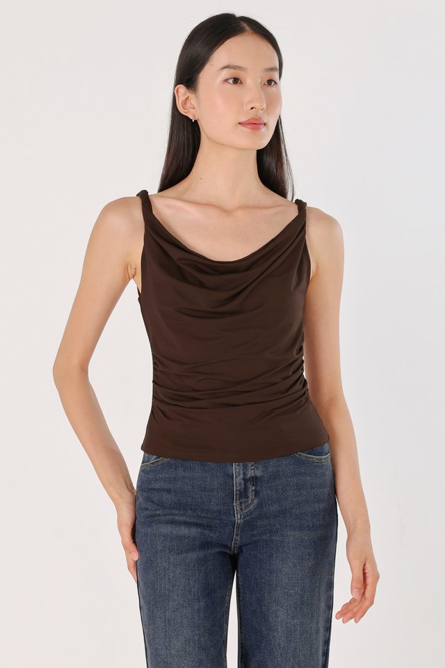 OLIVIA TWISTED STRAP TWO-WAY TOP (BROWN)
