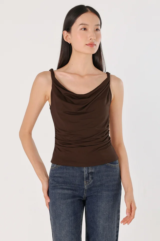 OLIVIA TWISTED STRAP TWO-WAY TOP (BROWN)