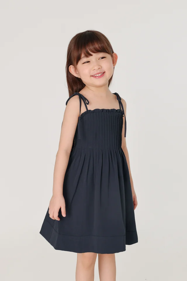 VANNY PINTUCK TIE-STRING THICK HEM DRESS - MINI GIRL (NAVY)