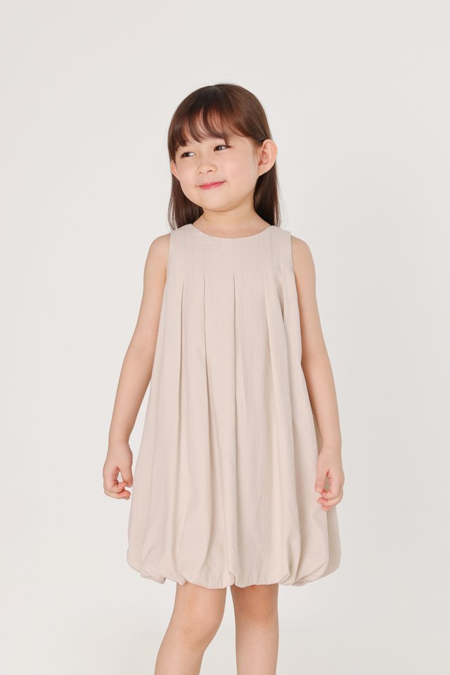 EUNICE LINEN PANELLED BUBBLE HEM DRESS - MINI GIRL (OAT)
