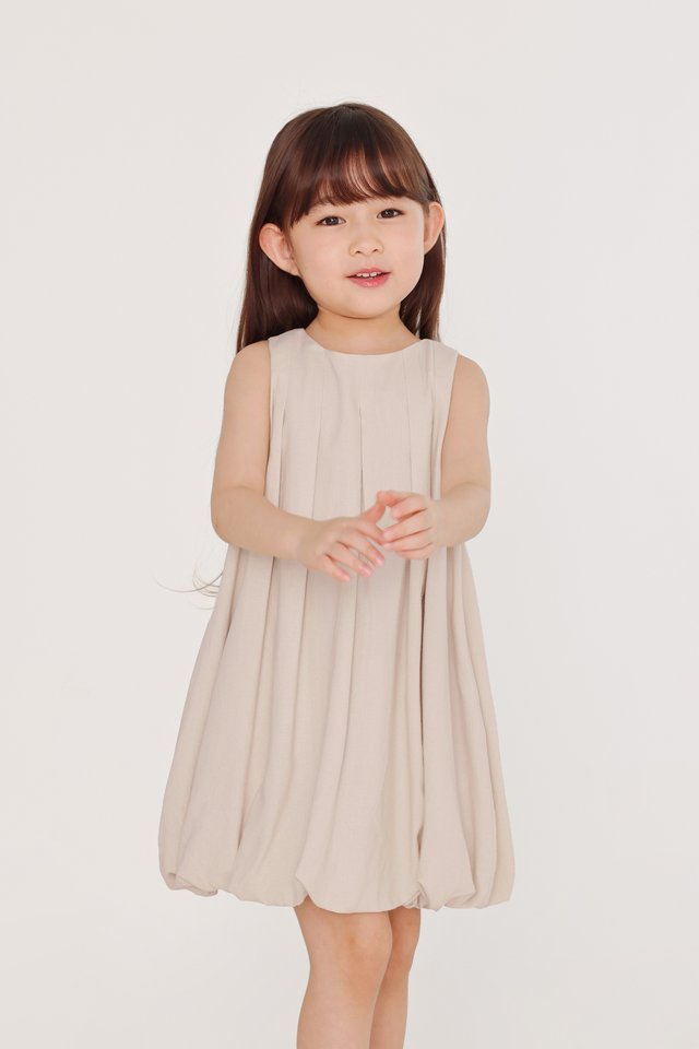 EUNICE LINEN PANELLED BUBBLE HEM DRESS - MINI GIRL (OAT)