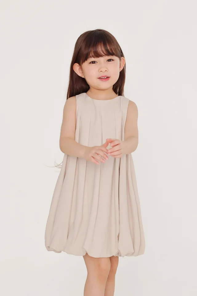 EUNICE LINEN PANELLED BUBBLE HEM DRESS - MINI GIRL (OAT)