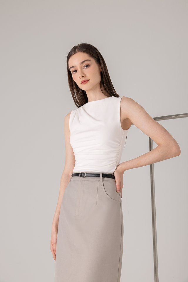 ANGIE MOCK NECK RUCHED TOP (WHITE)