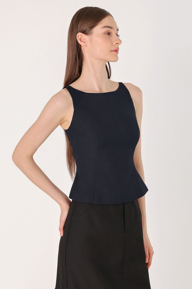 HATTIE PADDED STRUCTURED BOATNECK TOP (MIDNIGHT BLUE)