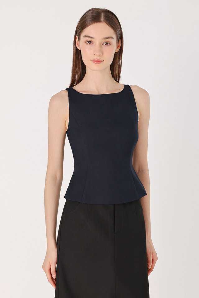 HATTIE PADDED STRUCTURED BOATNECK TOP (MIDNIGHT BLUE)