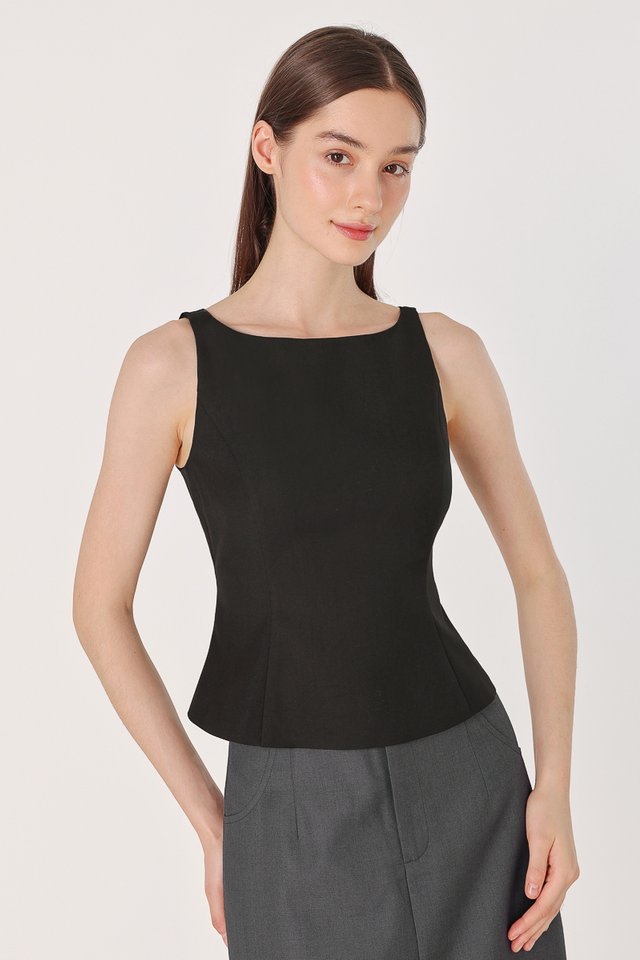 HATTIE PADDED STRUCTURED BOATNECK TOP (BLACK)
