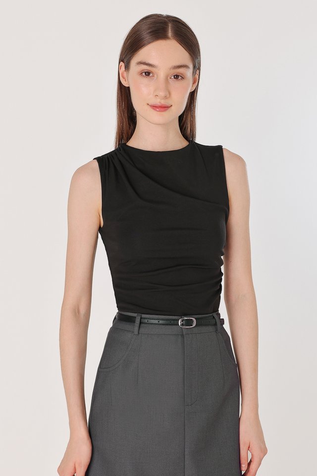 ANGIE MOCK NECK RUCHED TOP (BLACK)
