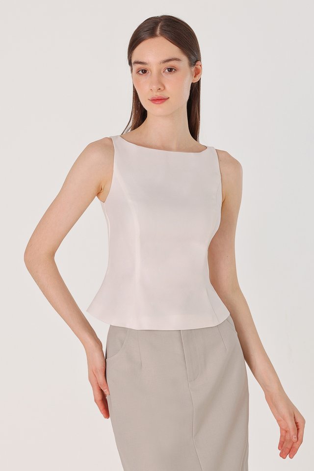 HATTIE PADDED STRUCTURED BOATNECK TOP (WHITE)
