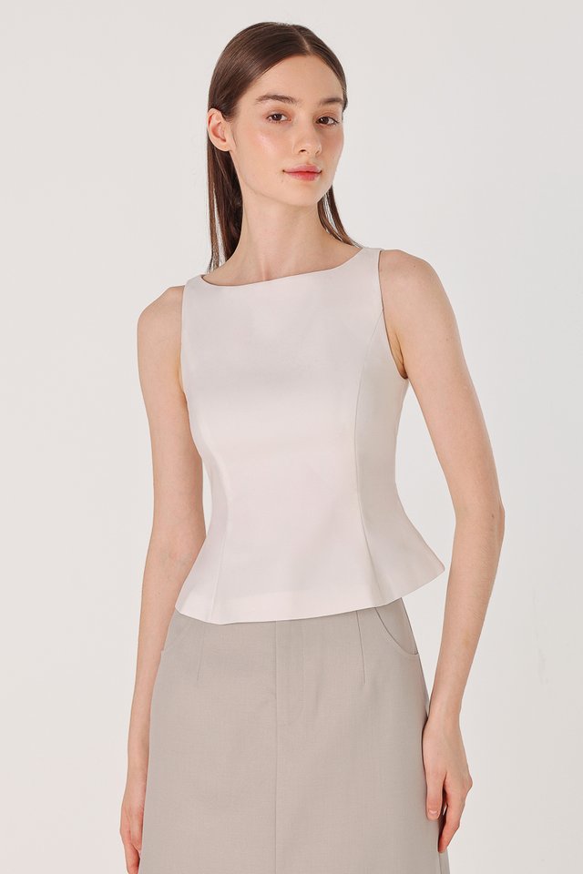 HATTIE PADDED STRUCTURED BOATNECK TOP (WHITE)