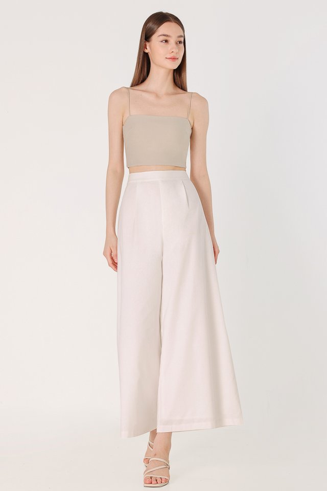 LAKEN LINEN SINGLE PLEAT FLARE PANTS - PETITE (WHITE)