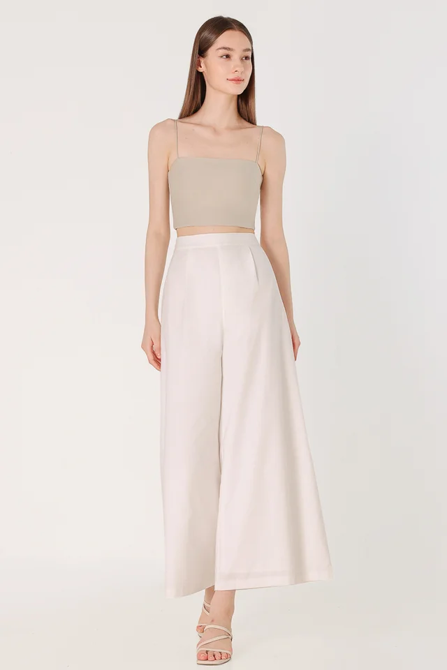LAKEN LINEN SINGLE PLEAT FLARE PANTS - PETITE (WHITE)