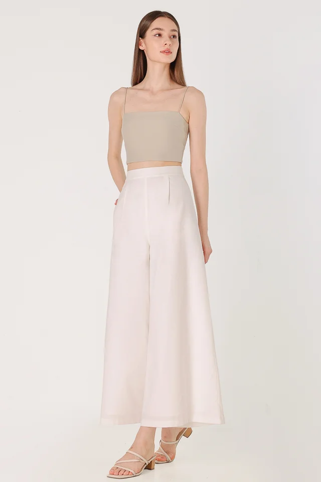LAKEN LINEN SINGLE PLEAT FLARE PANTS - REGULAR (WHITE)