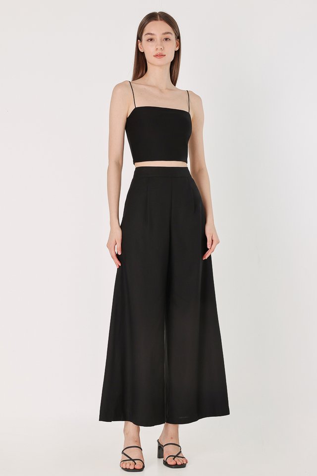 LAKEN LINEN SINGLE PLEAT FLARE PANTS - REGULAR (BLACK)