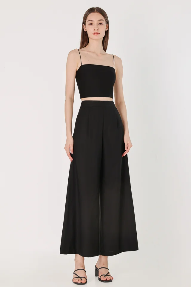 LAKEN LINEN SINGLE PLEAT FLARE PANTS - REGULAR (BLACK)