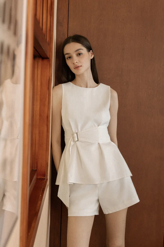 ABILENE LINEN BELTED TOP (WHITE)