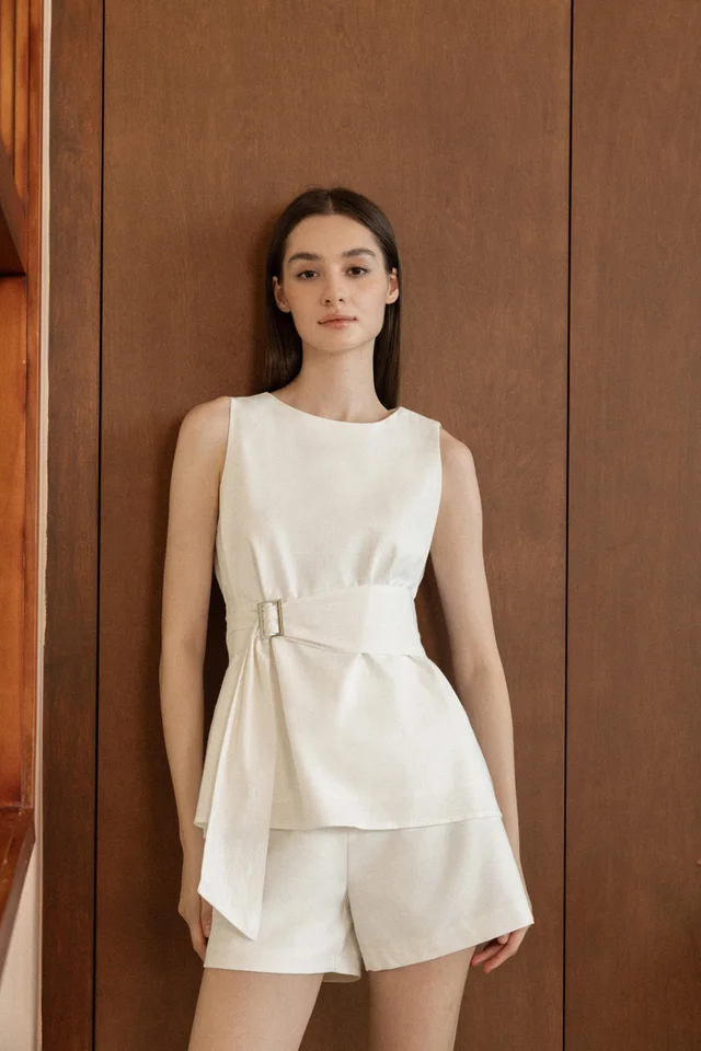 ABILENE LINEN BELTED TOP (WHITE)