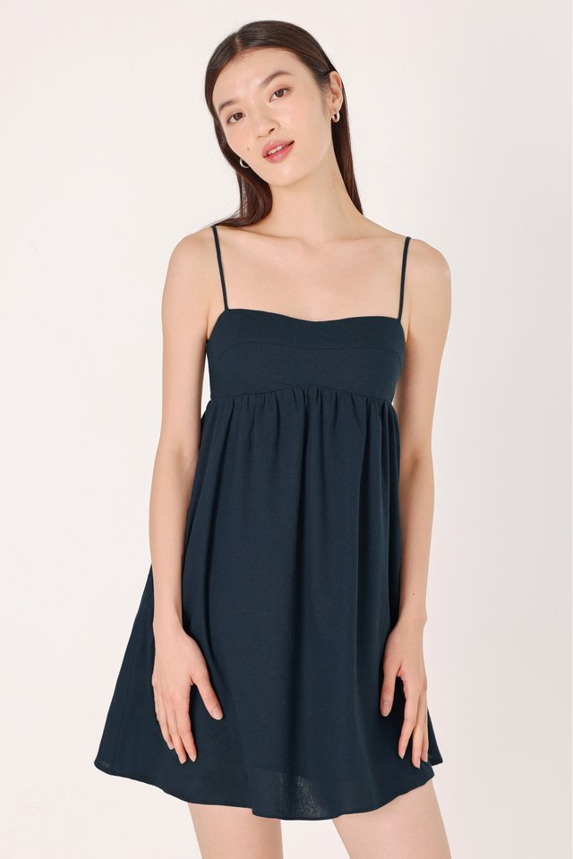 ALLY PADDED LINEN SWEETHEART BUSTLINE BABYDOLL CAMI DRESS (MIDNIGHT)