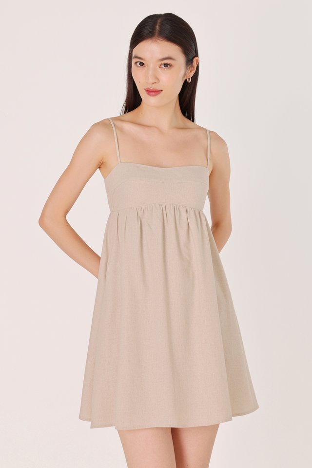 ALLY PADDED LINEN SWEETHEART BUSTLINE BABYDOLL CAMI DRESS (NATURAL)
