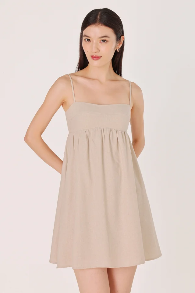 ALLY PADDED LINEN SWEETHEART BUSTLINE BABYDOLL CAMI DRESS (NATURAL)