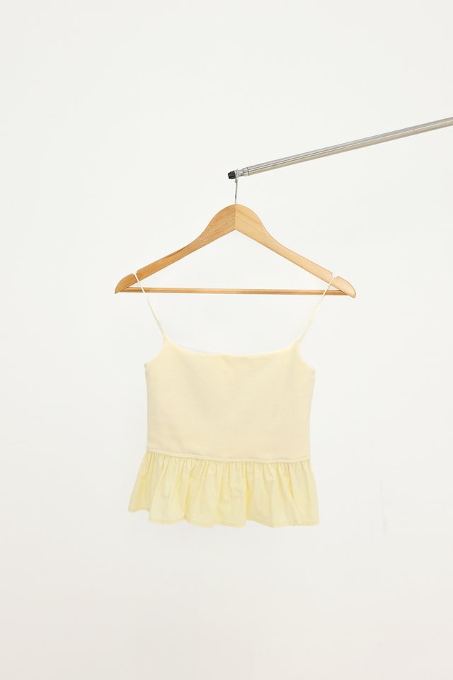 FANNIE REVERSIBLE PADDED CONTRAST PEPLUM TOP (YELLOW)