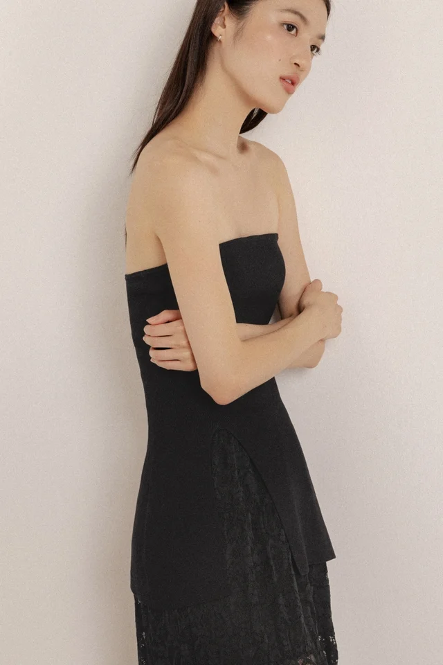 CARYN FRONT SLIT LONGLINE TUBE KNIT TOP (BLACK)