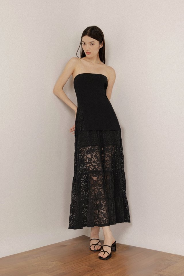 VIANNA LACE TIERED MAXI SKIRT - REGULAR (BLACK)