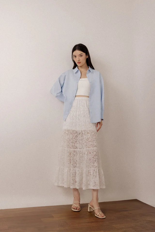 VIANNA LACE TIERED MAXI SKIRT - PETITE (WHITE)