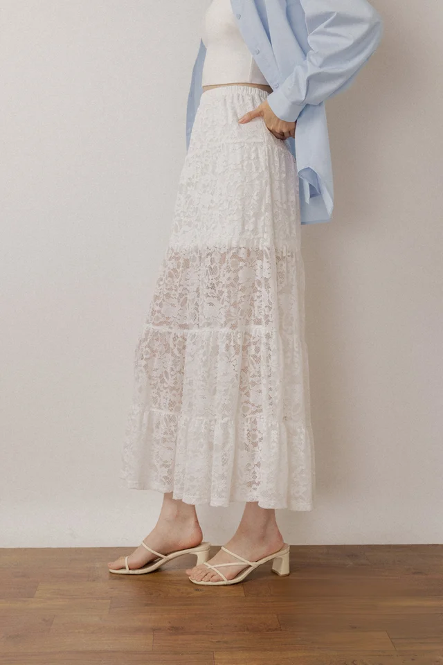 VIANNA LACE TIERED MAXI SKIRT - REGULAR (WHITE)