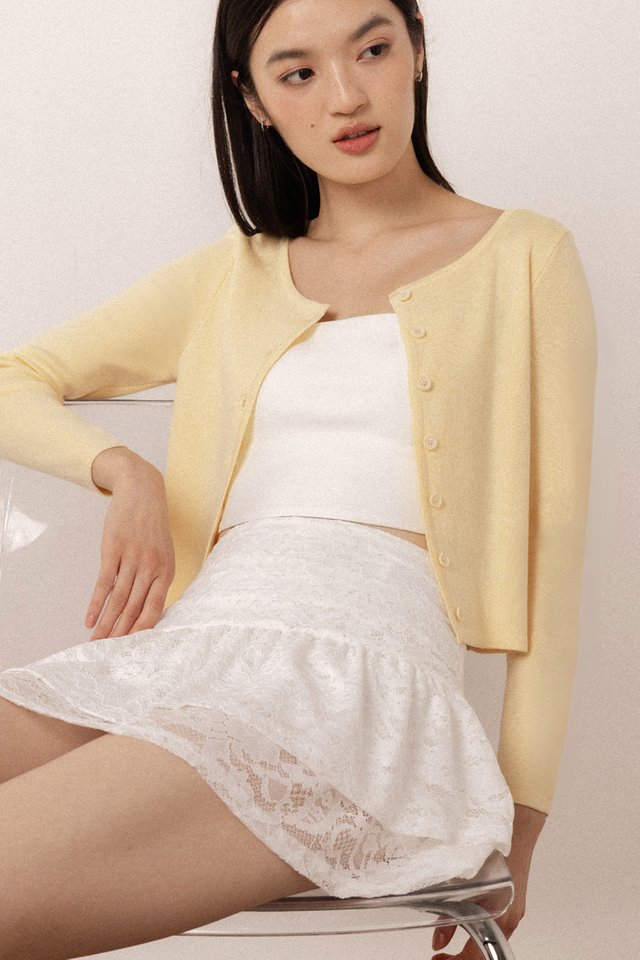 IRENE CREW NECK BUTTON KNIT CARDIGAN (YELLOW)