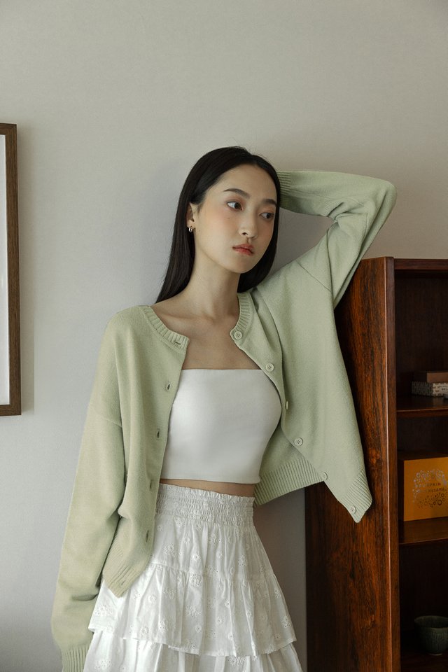 LENNON CREW NECK BUTTON KNIT CARDIGAN (SAGE)