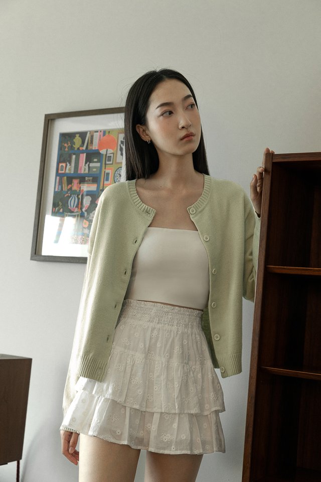 LENNON CREW NECK BUTTON KNIT CARDIGAN (SAGE)