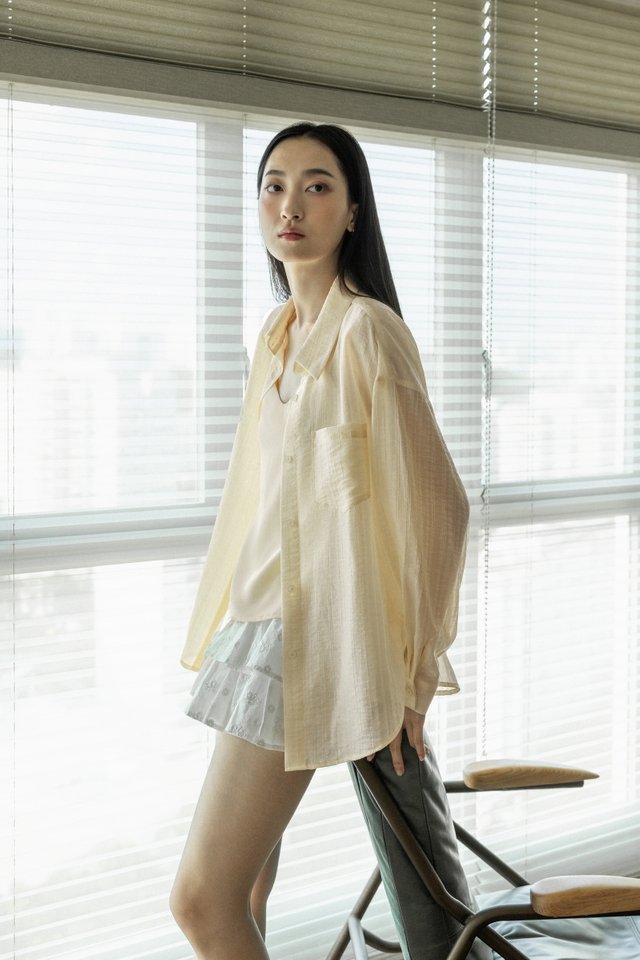 ARINA TEXTURED SHEER POCKET BUTTON UP SHIRT (YELLOW)
