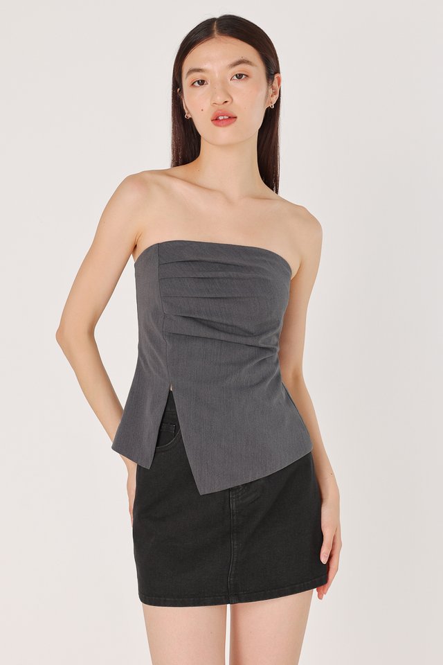 LALO PADDED ASYMMETRICAL RUCHED TWO-WAY TOP (GREY)