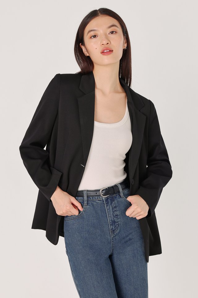 RYLAN PREMIUM PADDED SHOULDER OVERSIZED BOYFRIEND BLAZER (BLACK)