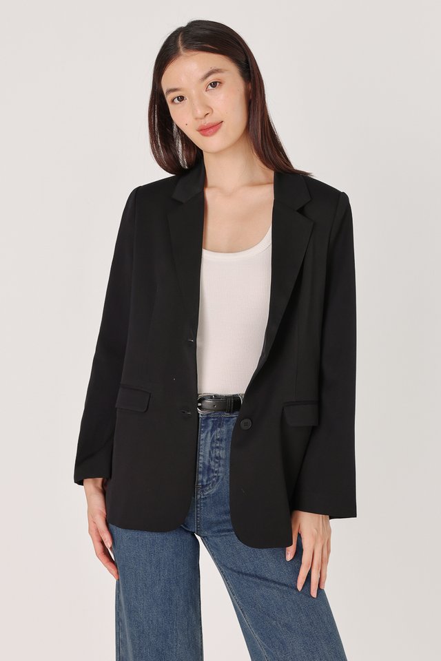 RYLAN PREMIUM PADDED SHOULDER OVERSIZED BOYFRIEND BLAZER (BLACK)