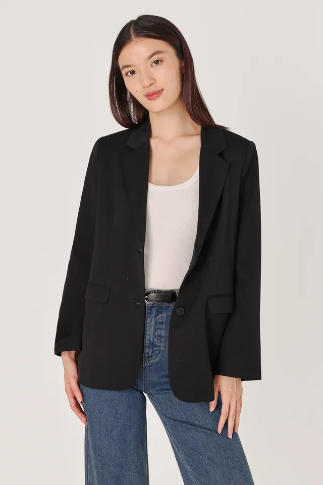 RYLAN PREMIUM PADDED SHOULDER OVERSIZED BOYFRIEND BLAZER (BLACK)