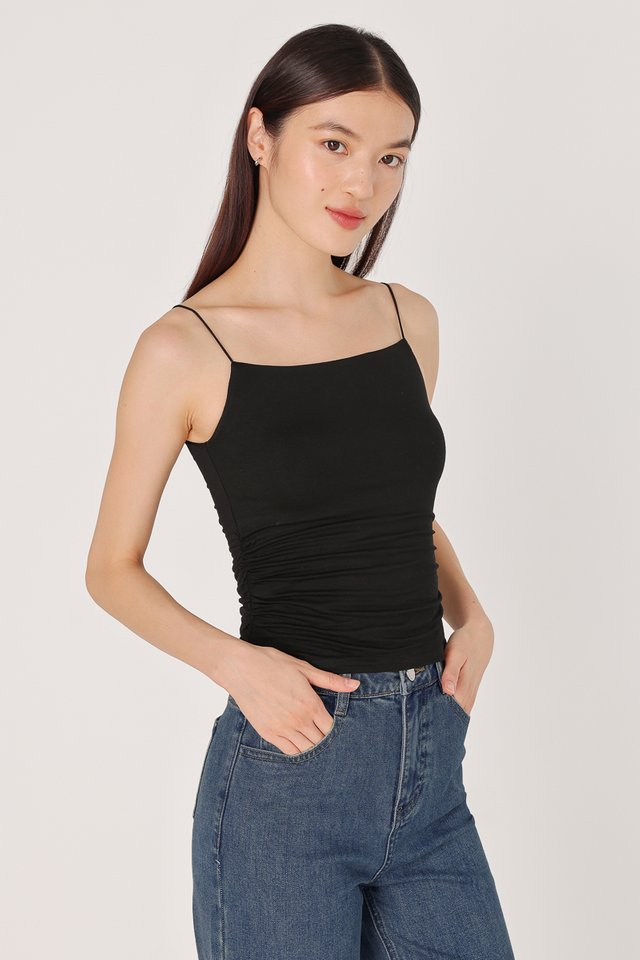 MARKLE PADDED SIDE RUCHED CAMI TOP (BLACK)