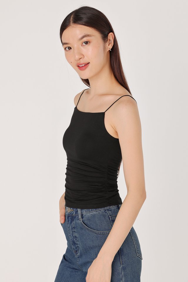 MARKLE PADDED SIDE RUCHED CAMI TOP (BLACK)