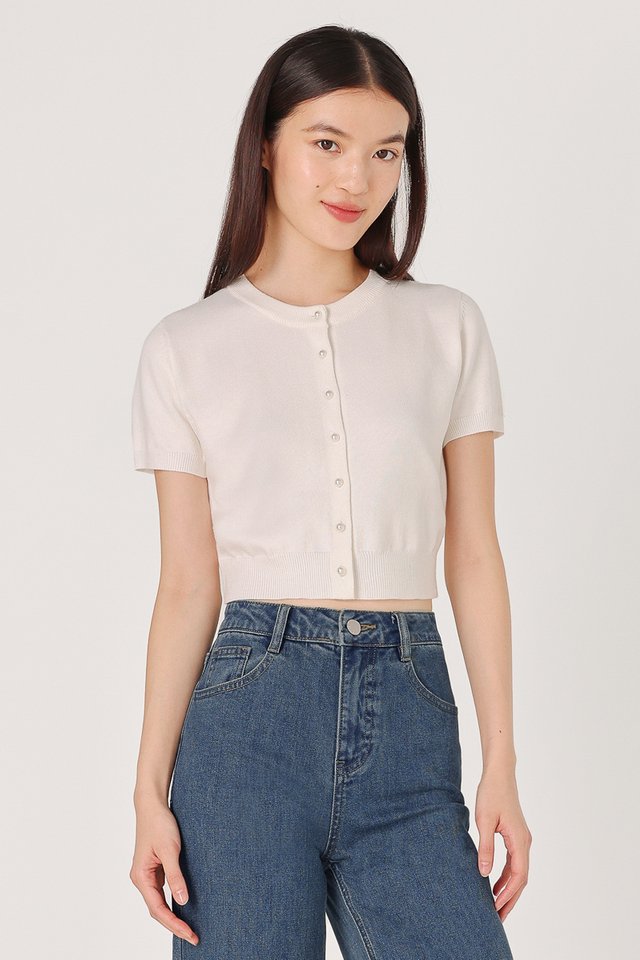 ASHLYN PEARL BUTTON KNIT TOP (OFF-WHITE)
