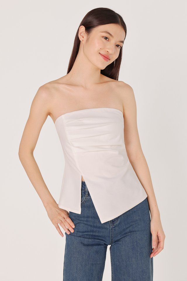 LALO PADDED ASYMMETRICAL RUCHED TWO-WAY TOP (WHITE)