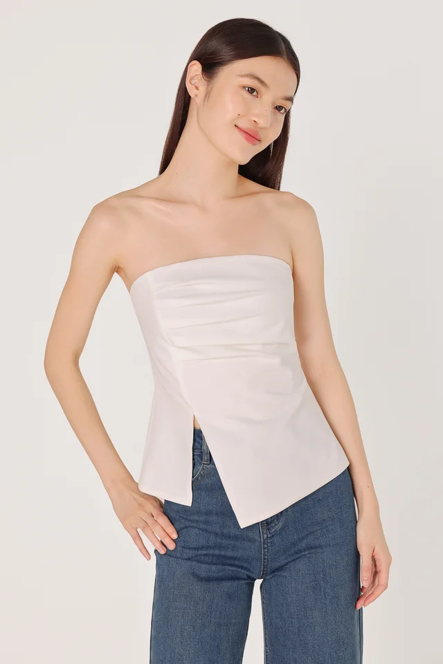 LALO PADDED ASYMMETRICAL RUCHED TWO-WAY TOP (WHITE)