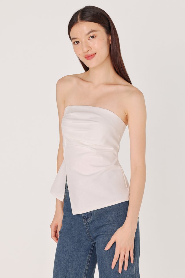 LALO PADDED ASYMMETRICAL RUCHED TWO-WAY TOP (WHITE)