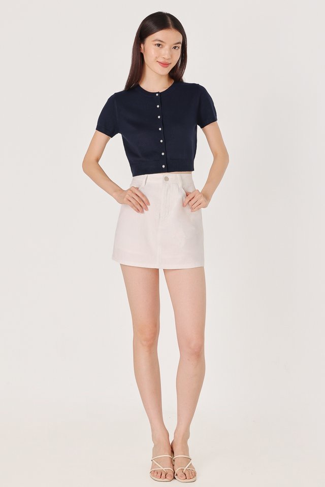 CAPTIVATE BASIC A-LINE DENIM MINI SKORTS (WHITE)