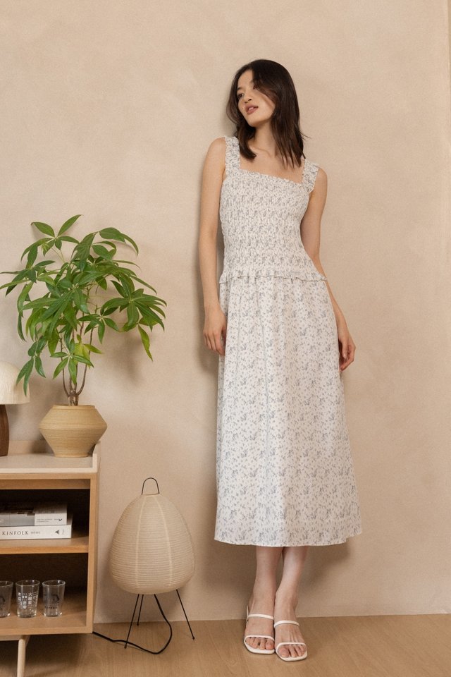 MARGARET SHIRRED STRAP SMOCKED MAXI DRESS (FLORAL)
