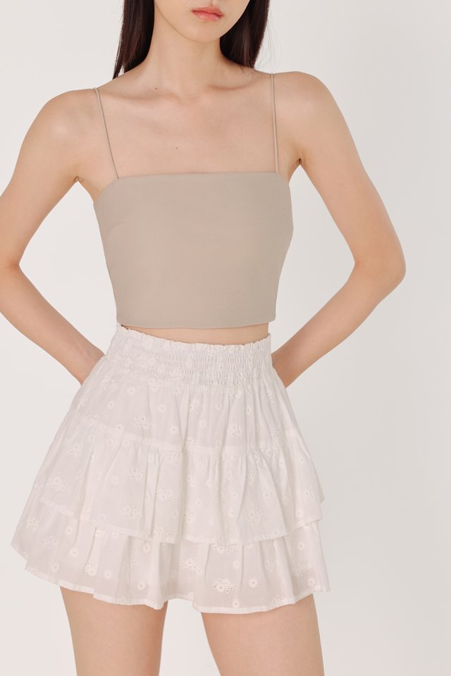 MIDORI EYELET SMOCKED WAIST RUFFLE SKORTS (WHITE)
